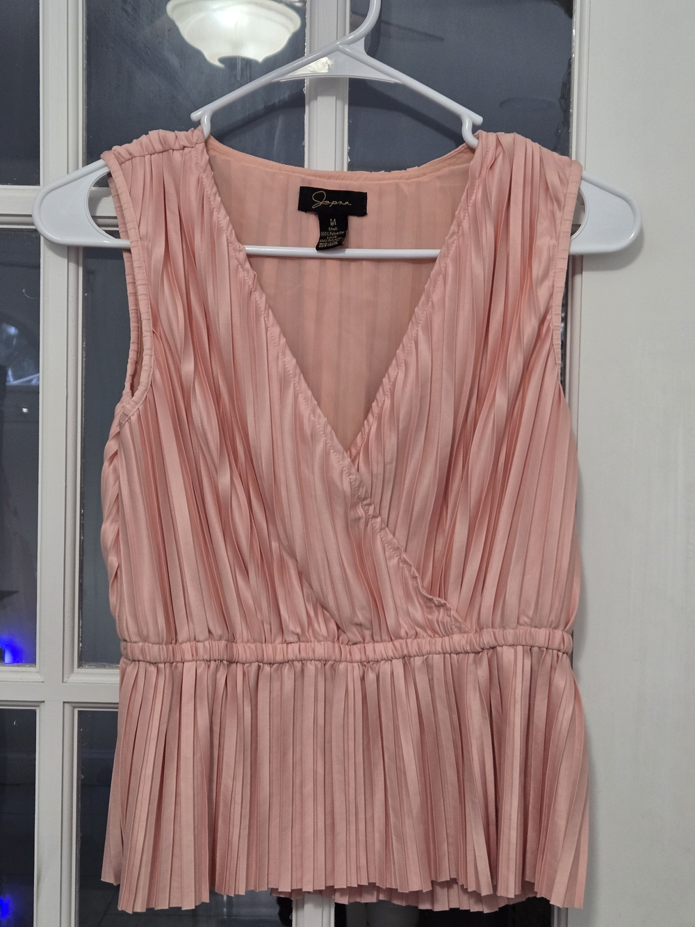 Japna Blush Pink Sleeveless Pleated V-Neck Top